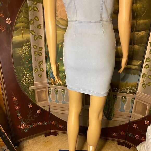 Baby Blue Denim Bodycon Mini Spaghetti Strap w/Top Laced Up Small - Picture 9 of 12